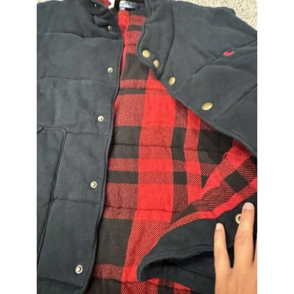 Polo Ralph Lauren Vest Quilted Plaid Lining Men XL Black Red Plaid Snap - Picture 6 of 6
